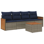 vidaXL 5-teiliges Gartensofa-Set mit Kissen, grau, Polyrattan