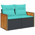 vidaXL 6-teiliges Gartensofa-Set mit Kissen, schwarzes Polyrattan