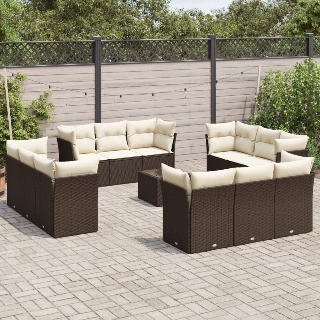 vidaXL 13-tlg. Garten-Sofagarnitur mit Kissen Schwarz Poly Rattan