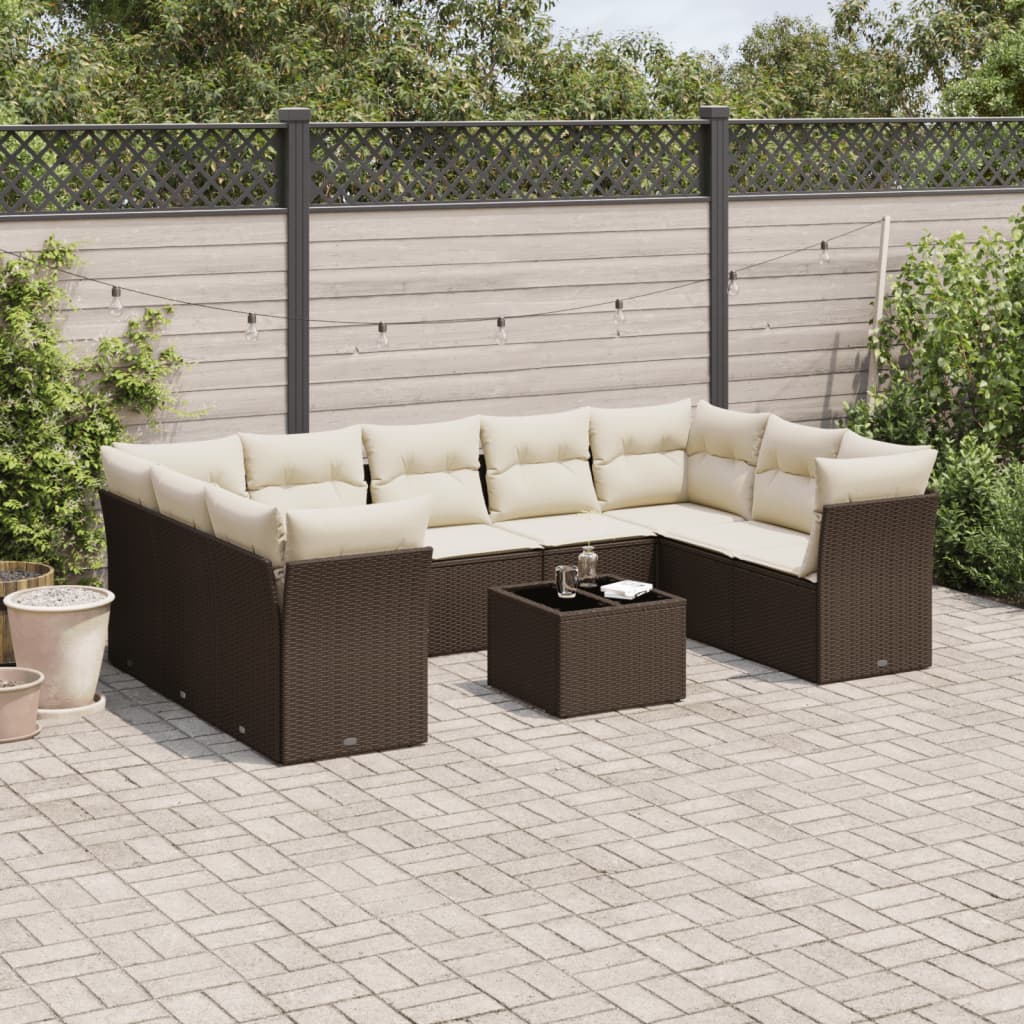 vidaXL 10-tlg. Garten-Sofagarnitur mit Kissen Schwarz Poly Rattan