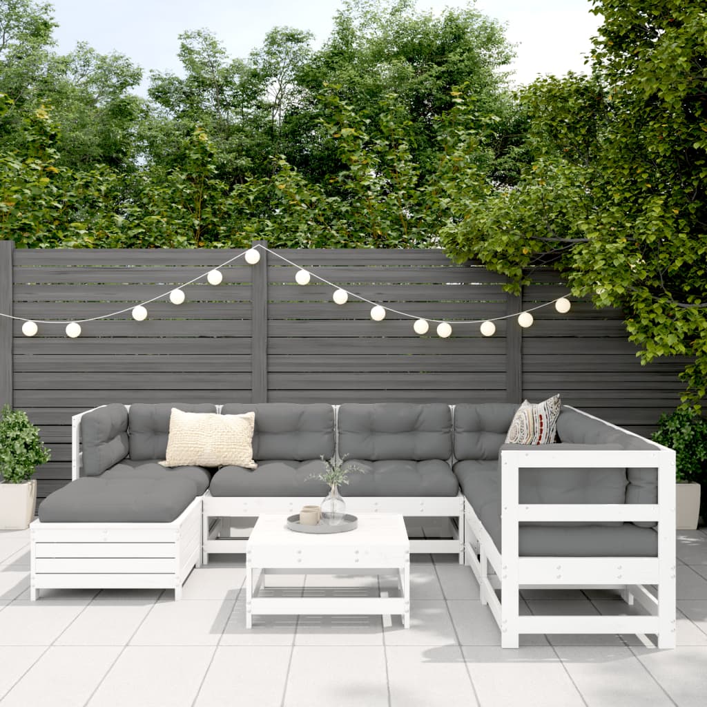 vidaXL 8-tlg. Garten-Sofagarnitur Weiß Massivholz Kiefer