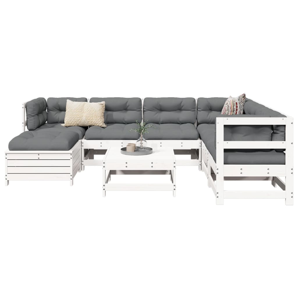 vidaXL 8-tlg. Garten-Sofagarnitur Weiß Massivholz Kiefer