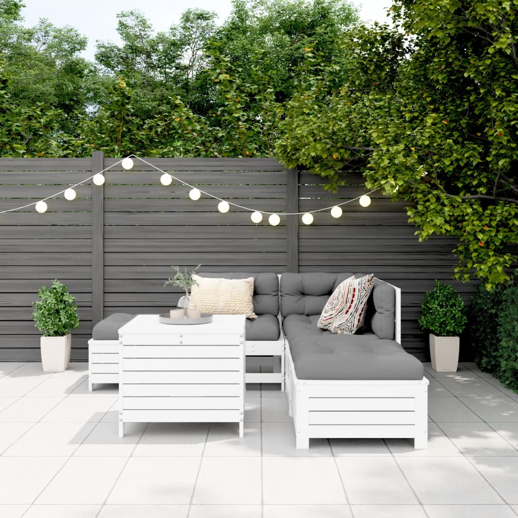 vidaXL 6-tlg. Garten-Sofagarnitur Weiß Massivholz Kiefer