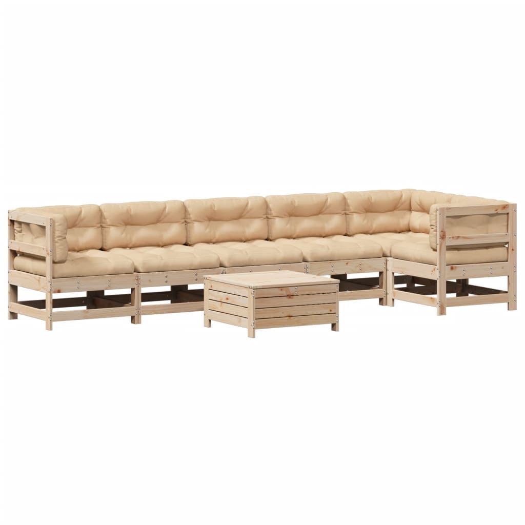 vidaXL 7-tlg. Garten-Lounge-Set mit Kissen Massivholz Kiefer
