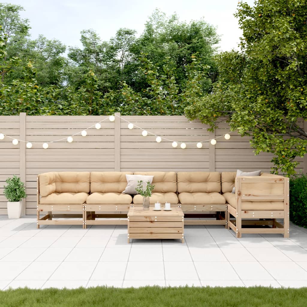 vidaXL 7-tlg. Garten-Lounge-Set mit Kissen Massivholz Kiefer