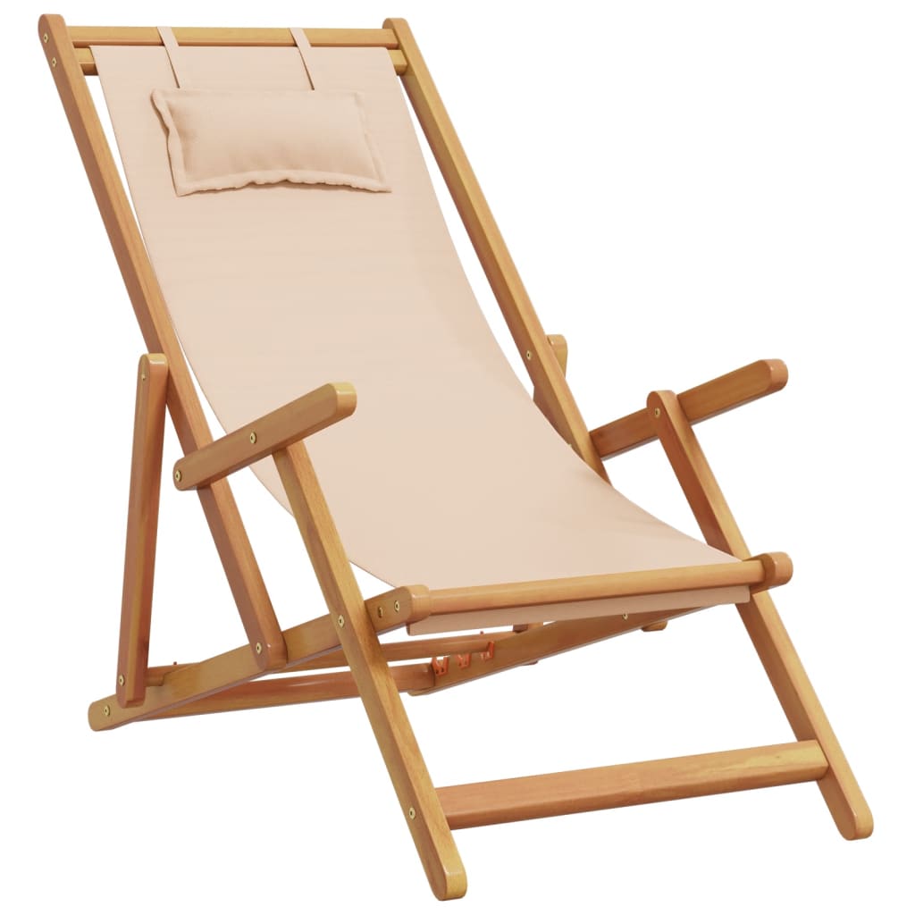 vidaXL Strandstühle 2 Stk. Klappbar Beige Stoff und Massivholz