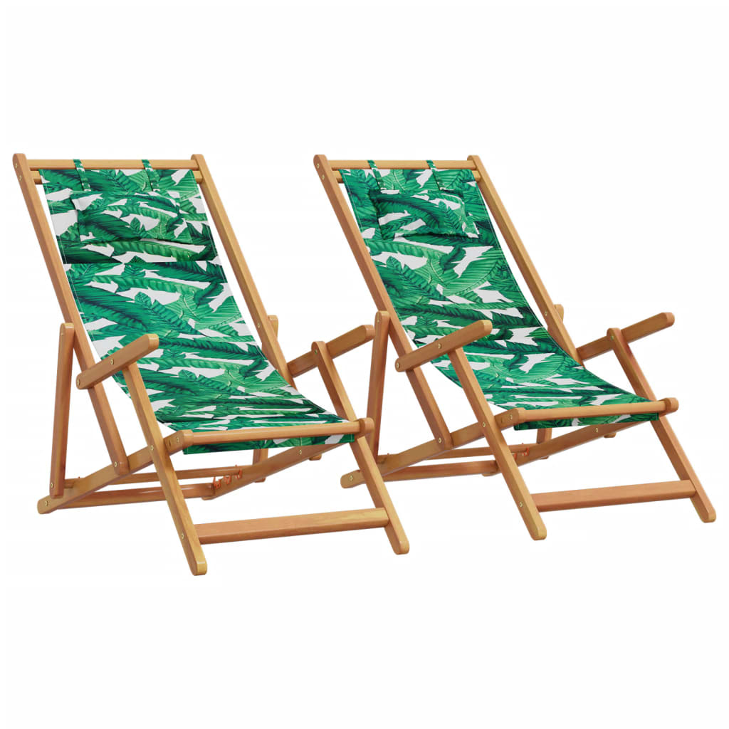 vidaXL Strandstühle 2 Stk. Klappbar Blattmuster Stoff und Massivholz