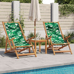 vidaXL Strandstühle 2 Stk. Klappbar Blattmuster Stoff und Massivholz