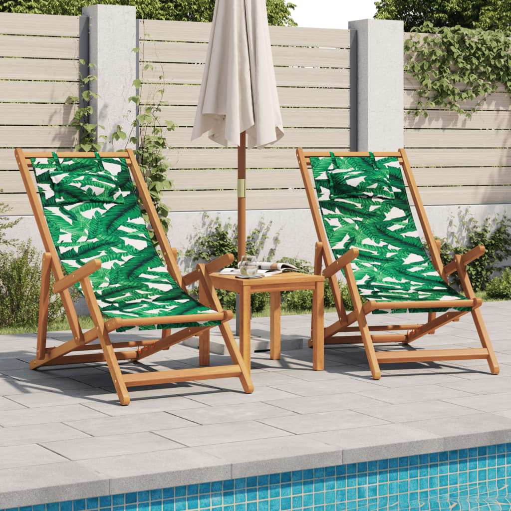 vidaXL Strandstühle 2 Stk. Klappbar Blattmuster Stoff und Massivholz
