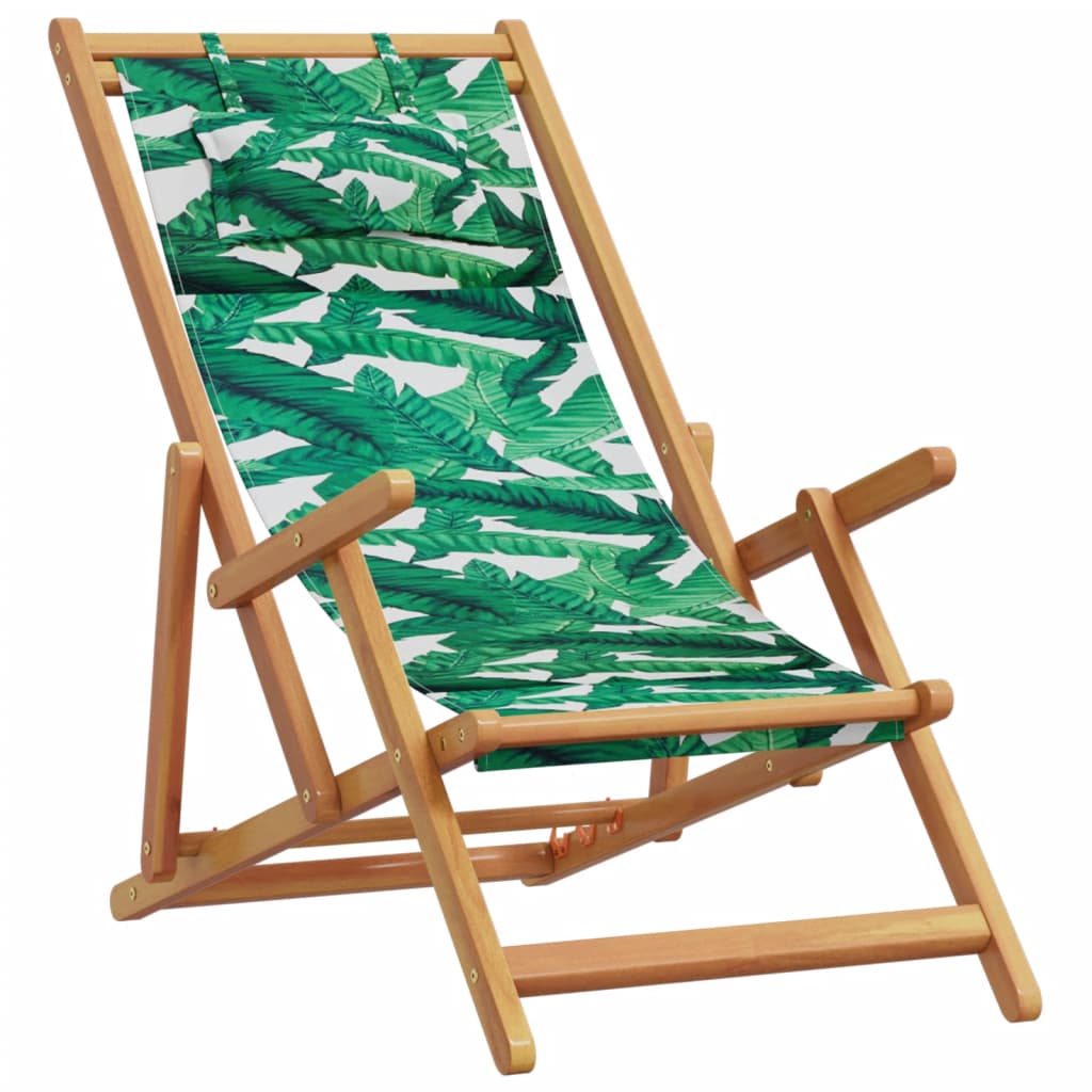 vidaXL Strandstühle 2 Stk. Klappbar Blattmuster Stoff und Massivholz