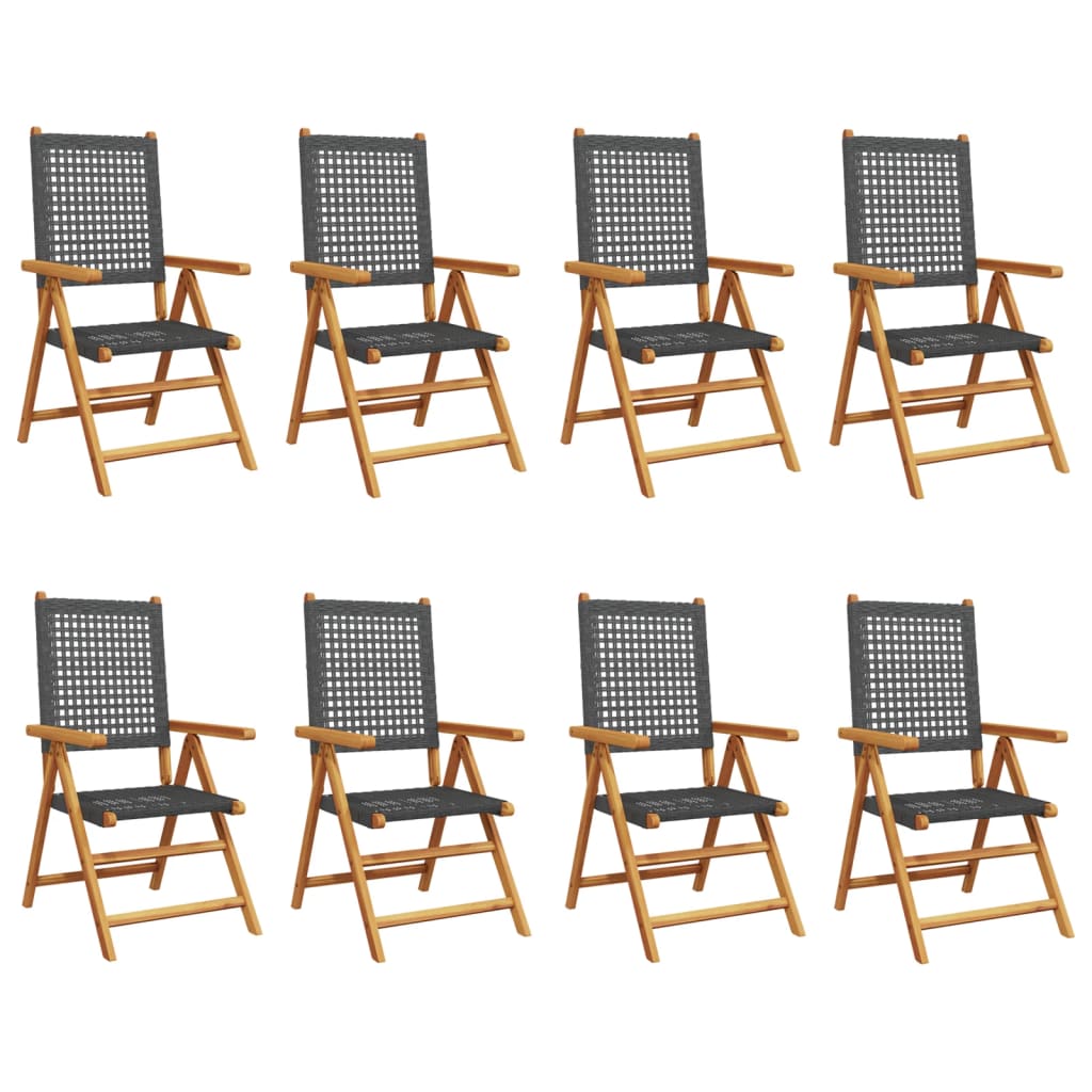 vidaXL Gartenstuhl Verstellbar 8 Stk. Schwarz Poly Rattan Massivholz
