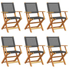 vidaXL Gartenstühle 6 Stk. Klappbar Schwarz Poly Rattan & Massivholz