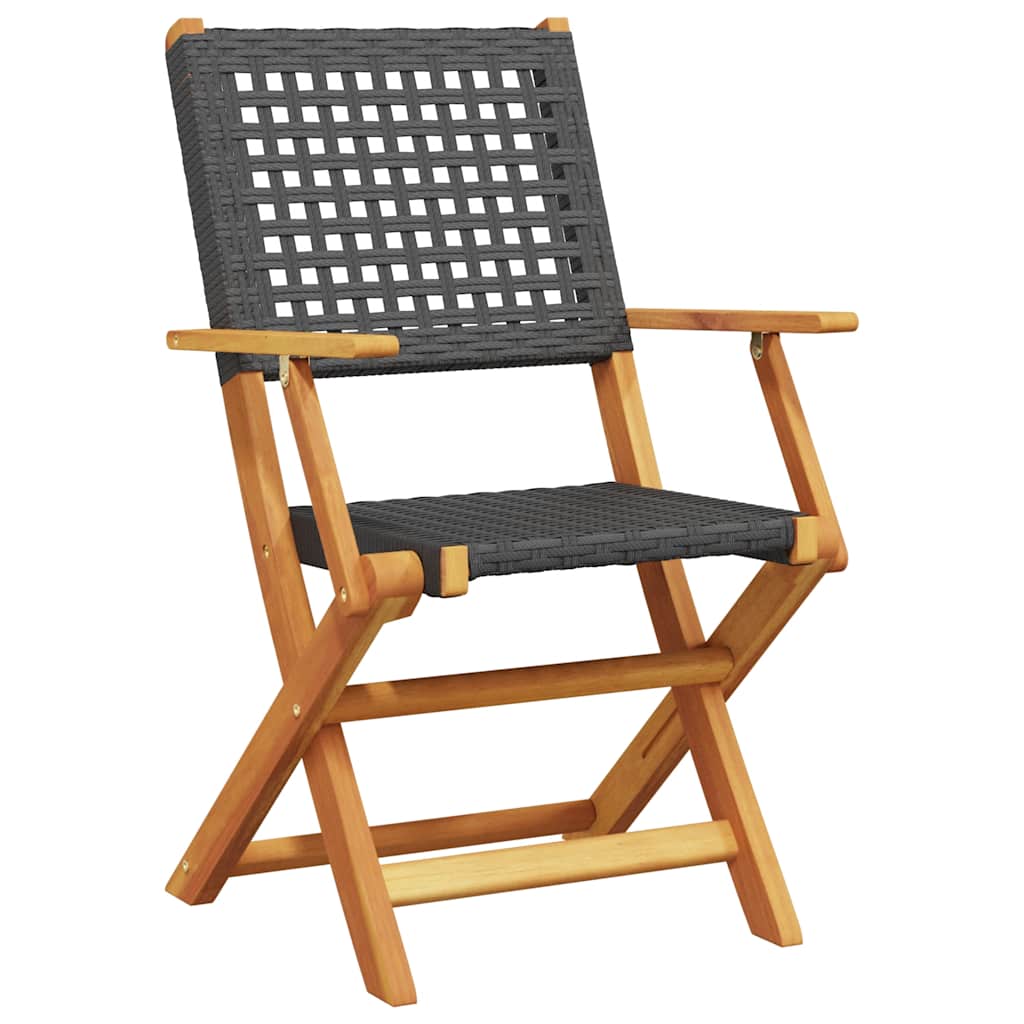 vidaXL Gartenstühle 6 Stk. Klappbar Schwarz Poly Rattan & Massivholz
