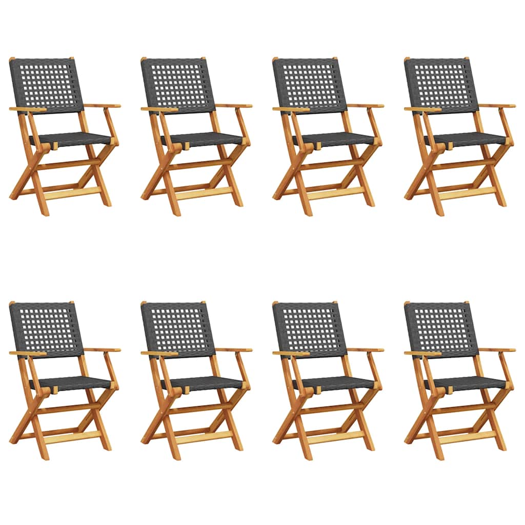 vidaXL Gartenstühle 8 Stk. Klappbar Schwarz Poly Rattan & Massivholz