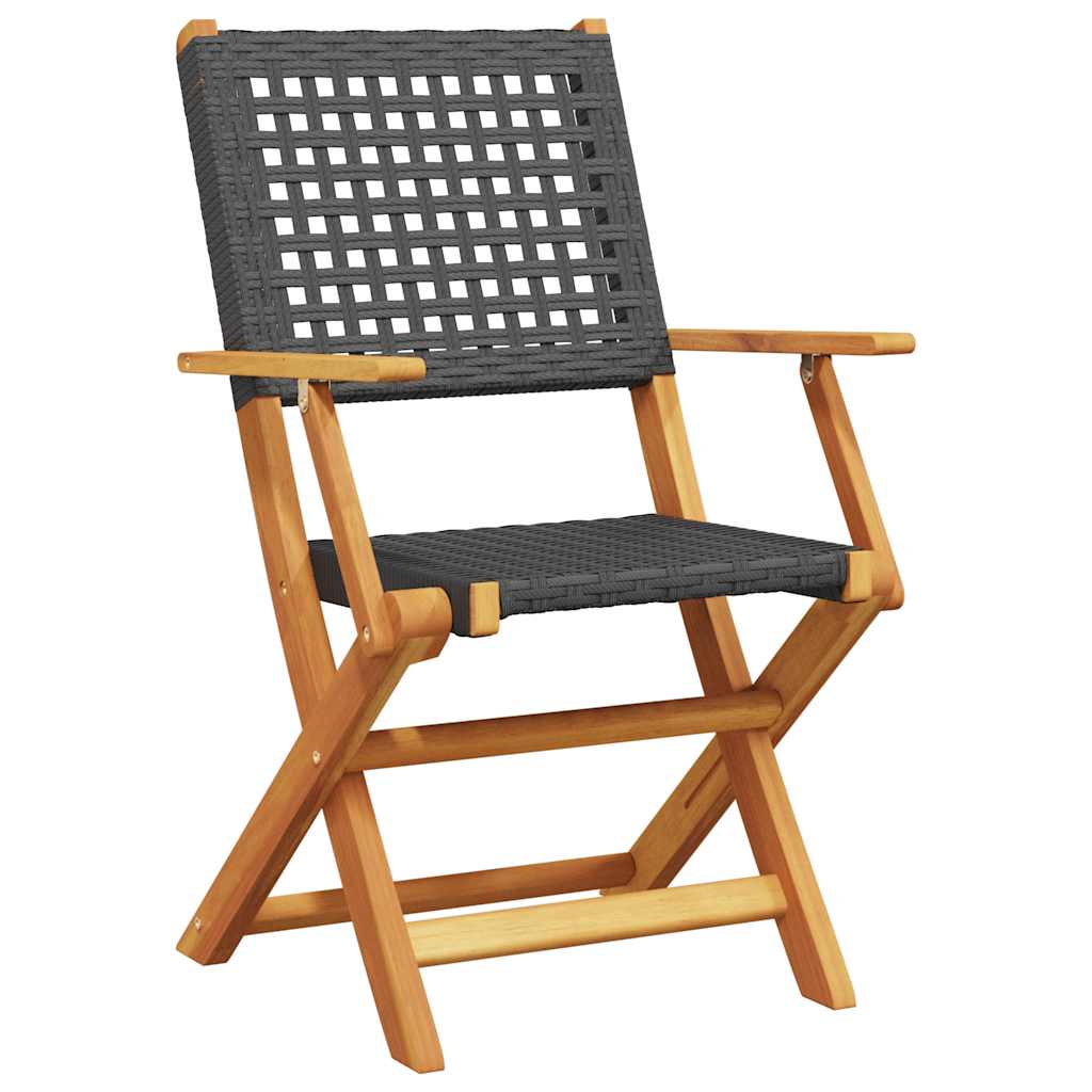 vidaXL Gartenstühle 8 Stk. Klappbar Schwarz Poly Rattan & Massivholz