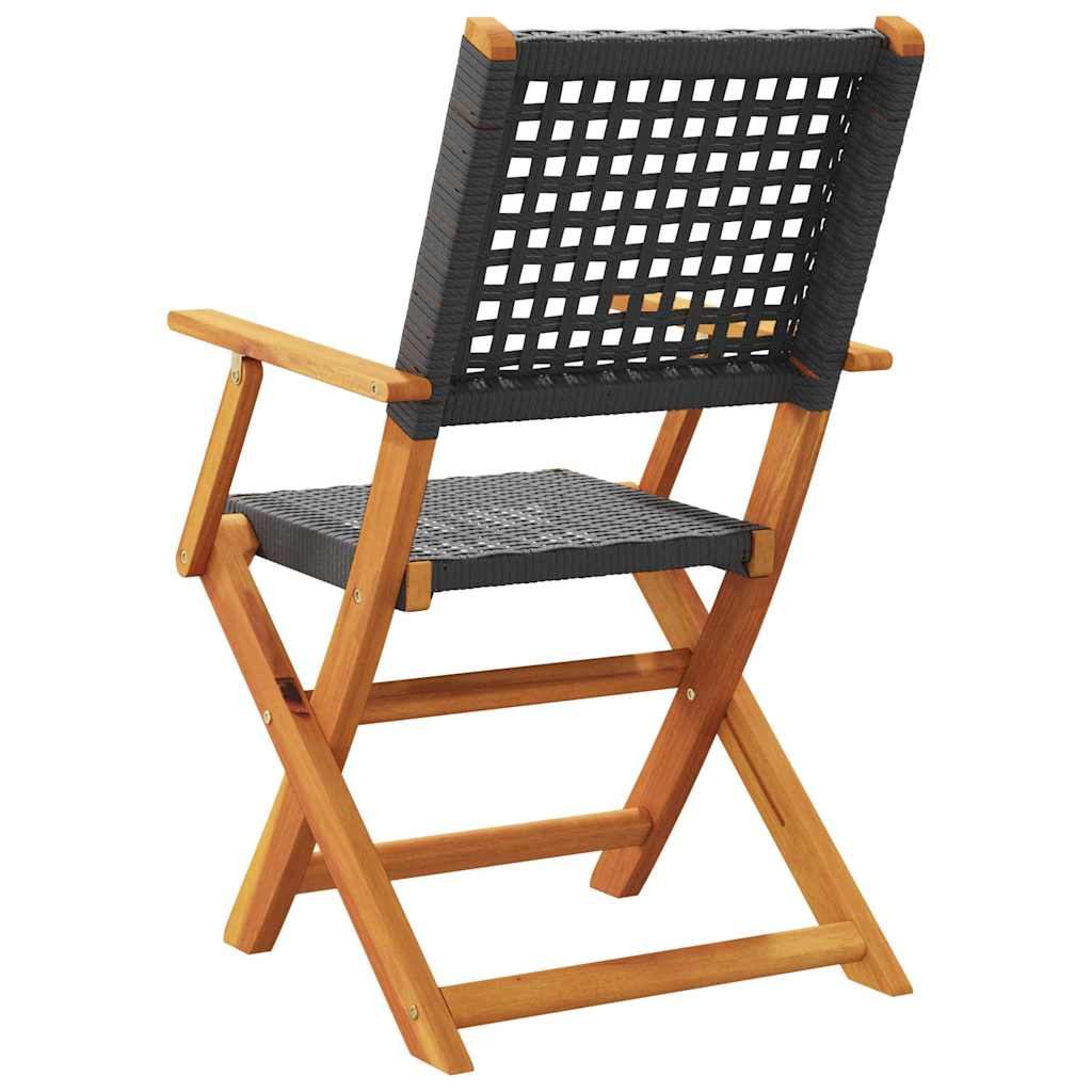 vidaXL Gartenstühle 8 Stk. Klappbar Schwarz Poly Rattan & Massivholz