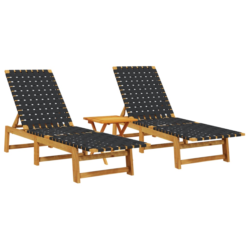 vidaXL Sonnenliegen 2 Stk. mit Tisch Schwarz Massivholz Akazie