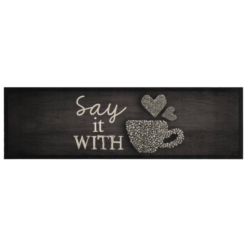 vidaXL Küchenteppich Waschbar Tasse Schwarz 45x150 cm Samt