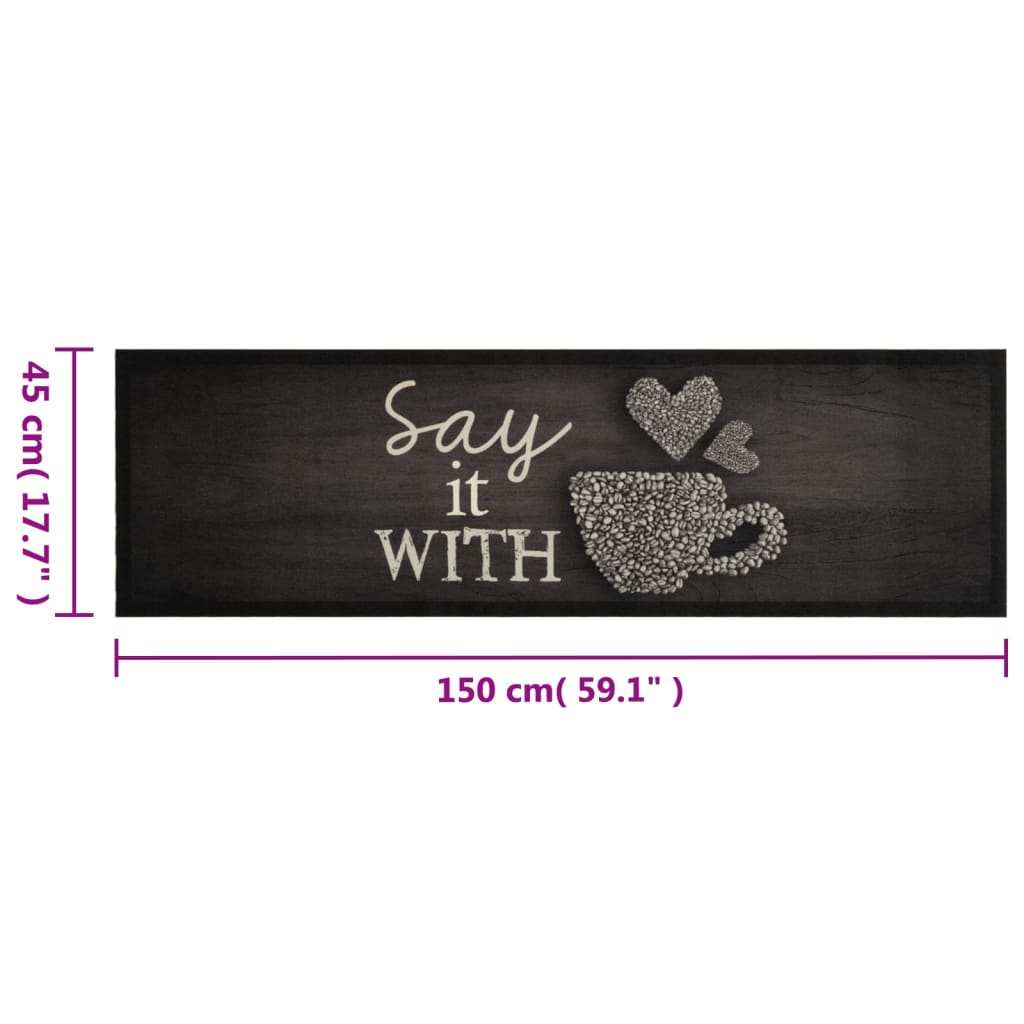 vidaXL Küchenteppich Waschbar Tasse Schwarz 45x150 cm Samt