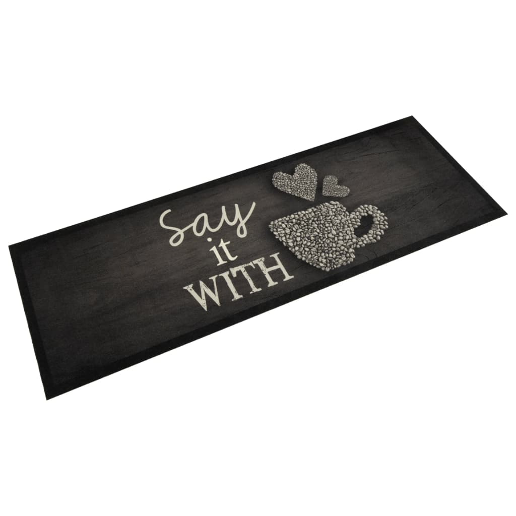 vidaXL Küchenteppich Waschbar Tasse Schwarz 45x150 cm Samt