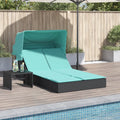vidaXL Doppelte Sonnenliege mit Baldachin und Kissen, schwarzes Polyrattan