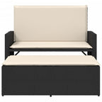 vidaXL Gartenbank mit Kissen und Hocker Schwarz Poly Rattan