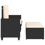 vidaXL Gartenbank mit Kissen und Hocker Schwarz Poly Rattan