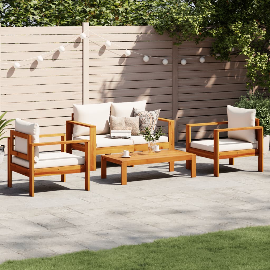 vidaXL 4-tlg. Garten-Sofagarnitur mit Kissen Massivholz Akazie