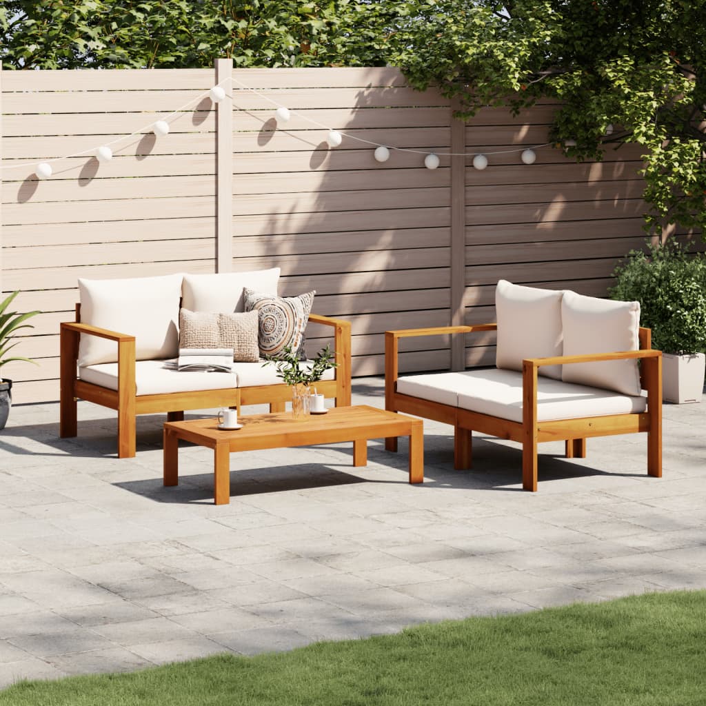vidaXL 3-tlg. Garten-Sofagarnitur mit Kissen Massivholz Akazie