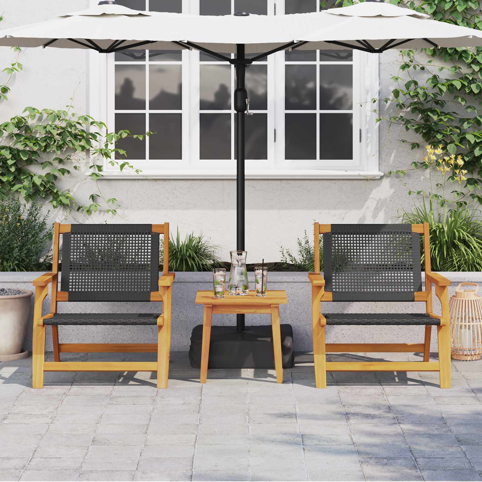 vidaXL Gartenstühle mit Tisch 3 pcs Schwarz Massivholz Akazie