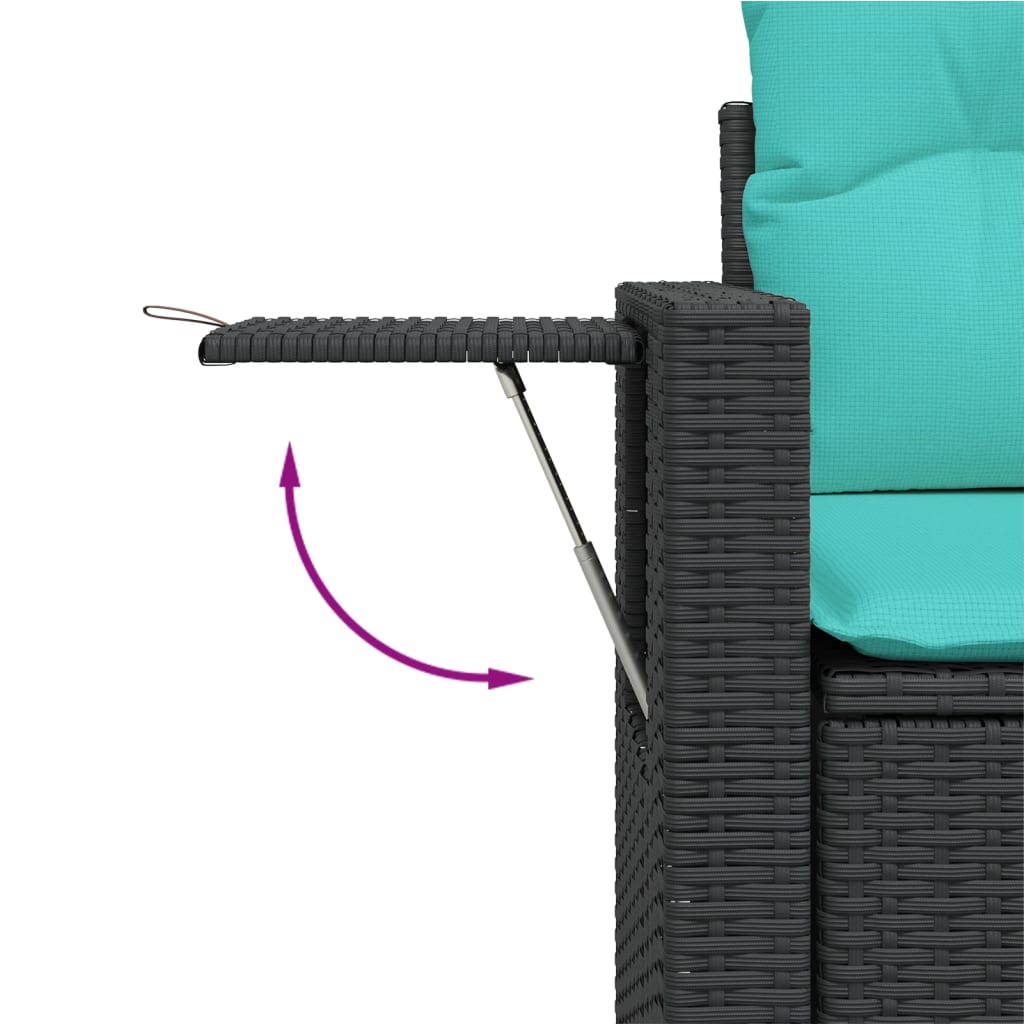 vidaXL 3-teiliges Gartensofa-Set mit Kissen, schwarzes Polyrattan