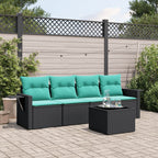 vidaXL 5-teiliges Gartensofa-Set mit Kissen, schwarzes Polyrattan