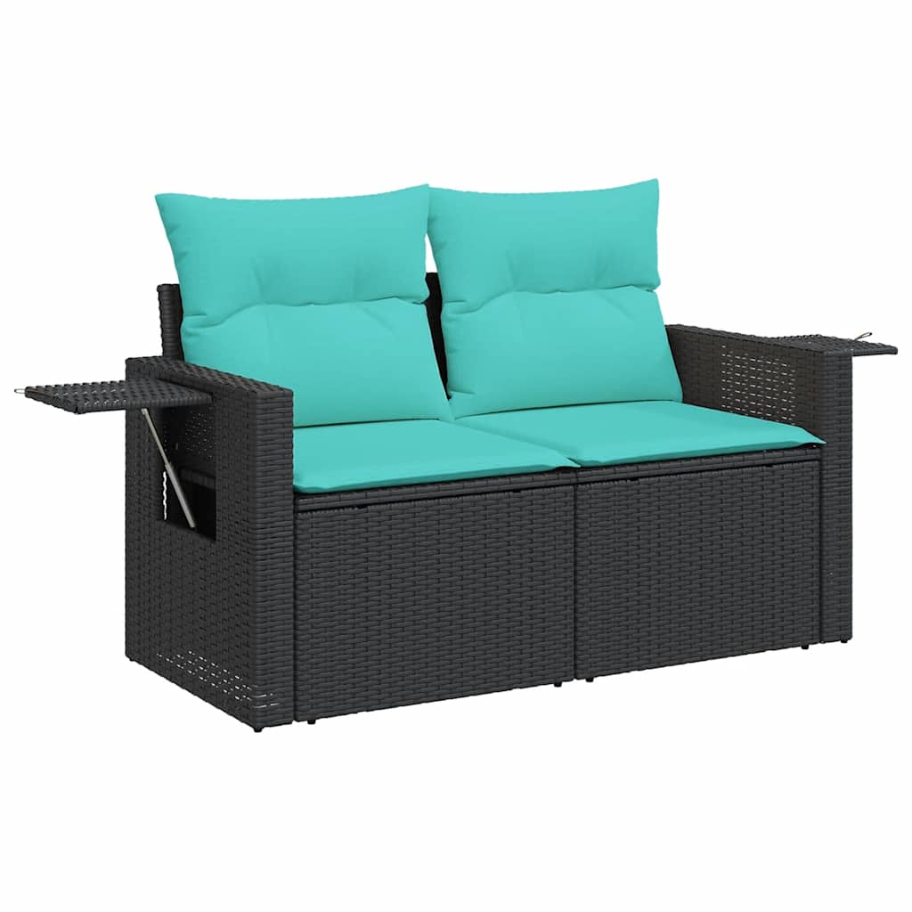 vidaXL 8-teiliges Gartensofa-Set mit Kissen, schwarzes Polyrattan