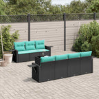 vidaXL 8-teiliges Gartensofa-Set mit Kissen, schwarzes Polyrattan