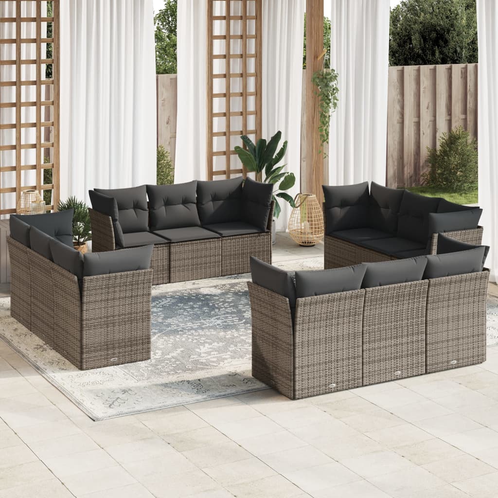 vidaXL 12-tlg. Garten-Sofagarnitur mit Kissen Schwarz Poly Rattan