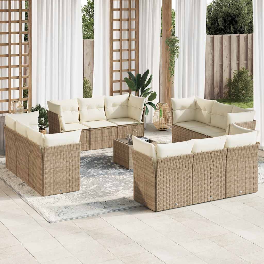 vidaXL 13-tlg. Garten-Sofagarnitur mit Kissen Schwarz Poly Rattan