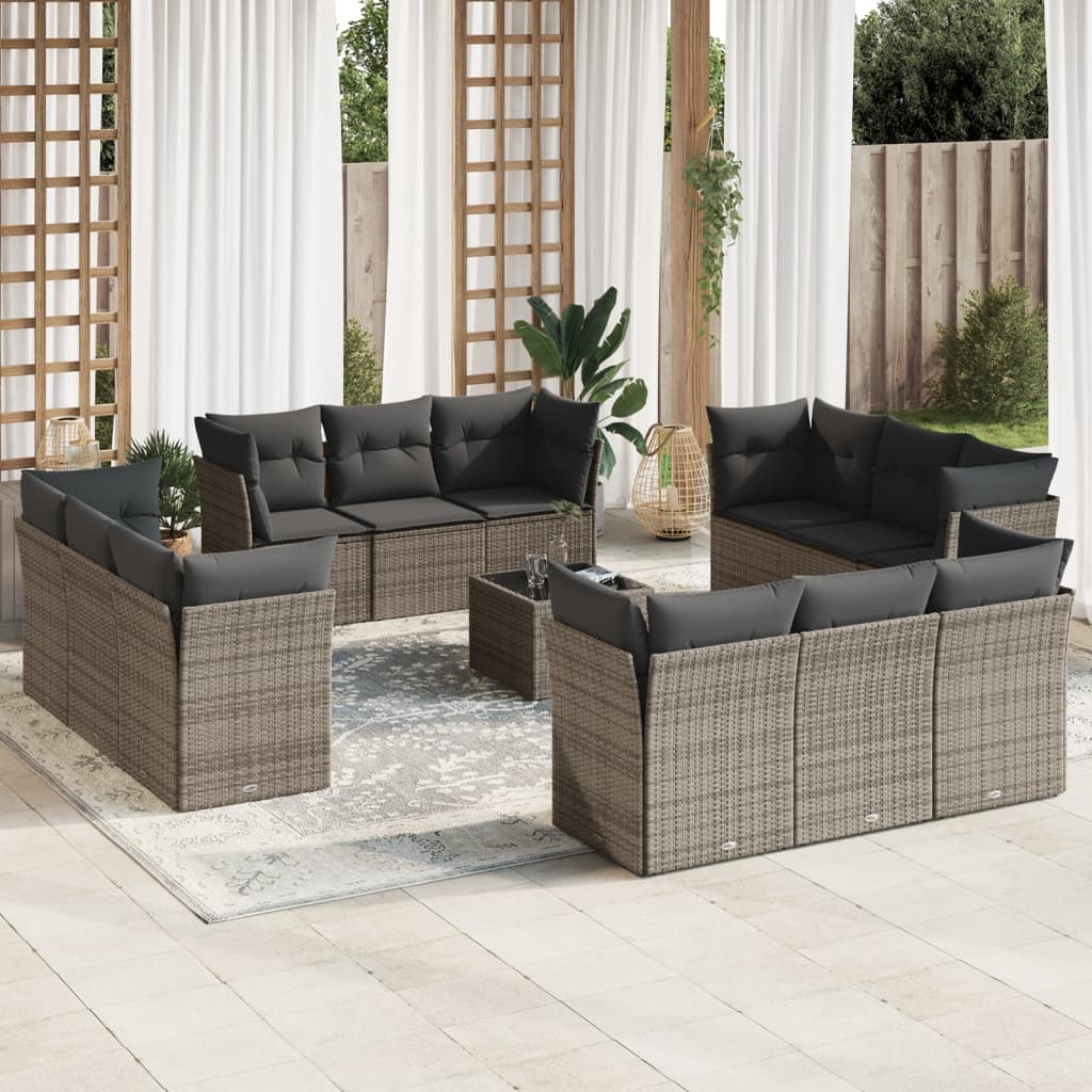 vidaXL 13-tlg. Garten-Sofagarnitur mit Kissen Schwarz Poly Rattan