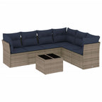 vidaXL 7-teiliges Gartensofa-Set mit Kissen, grau, Polyrattan
