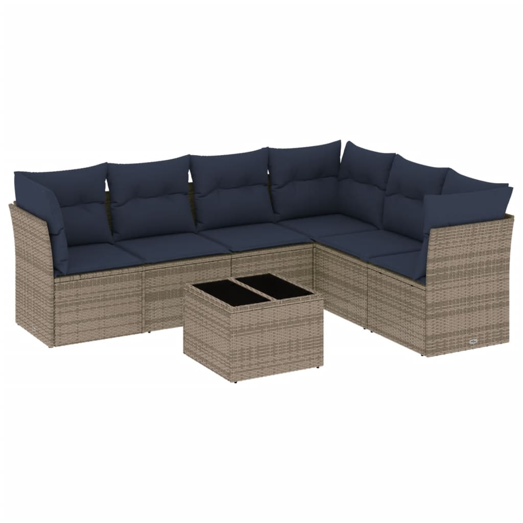 vidaXL 7-teiliges Gartensofa-Set mit Kissen, grau, Polyrattan