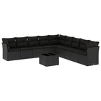 vidaXL 10-tlg. Garten-Sofagarnitur mit Kissen Schwarz Poly Rattan