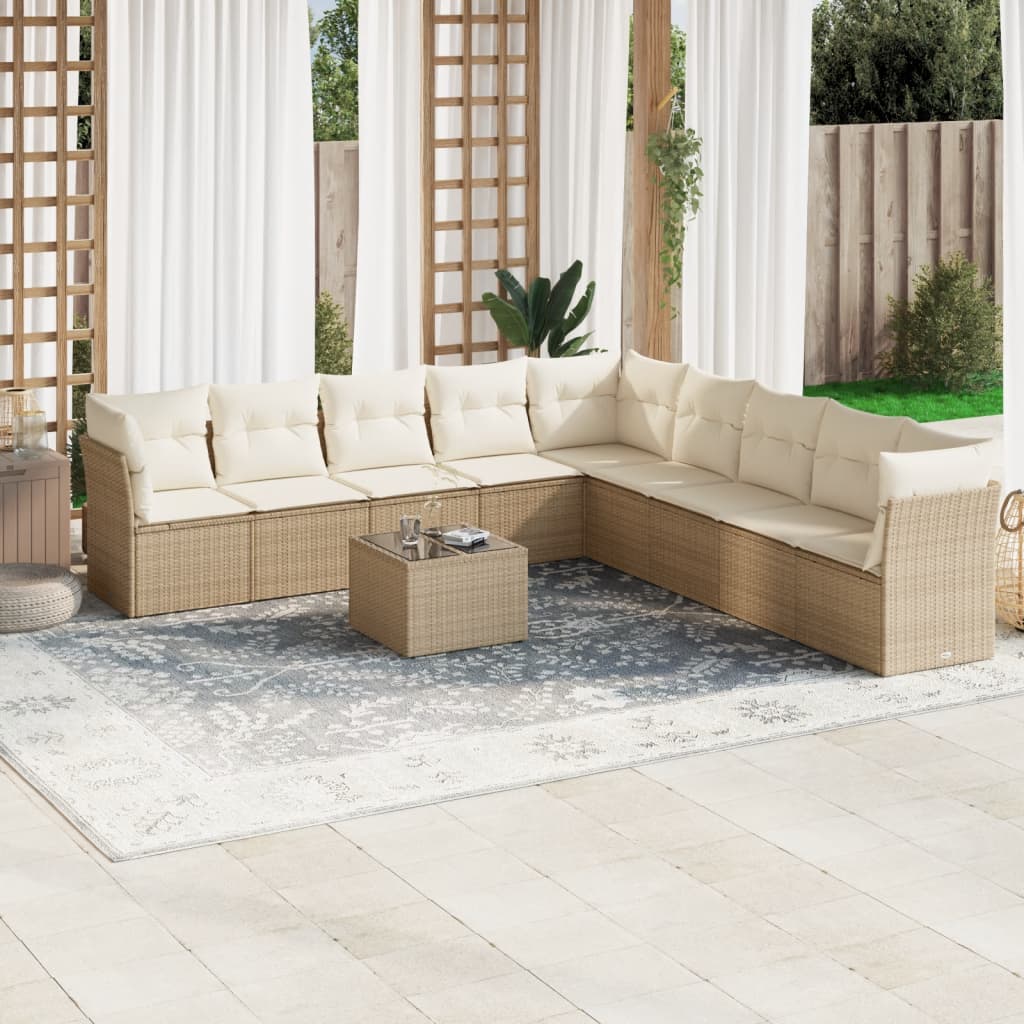 vidaXL 10-tlg. Garten-Sofagarnitur mit Kissen Schwarz Poly Rattan