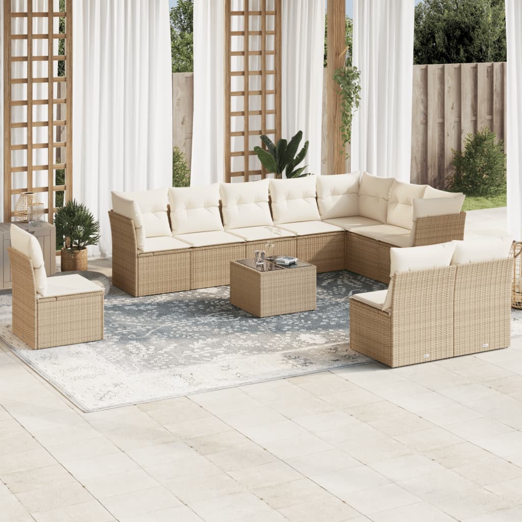 vidaXL 11-tlg. Garten-Sofagarnitur mit Kissen Schwarz Poly Rattan
