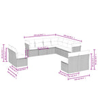 vidaXL 11-teiliges Gartensofa-Set mit Kissen, schwarzes Polyrattan