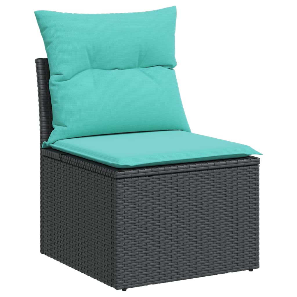 vidaXL 10-teiliges Gartensofa-Set mit Kissen, schwarzes Polyrattan