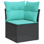 vidaXL 10-teiliges Gartensofa-Set mit Kissen, schwarzes Polyrattan