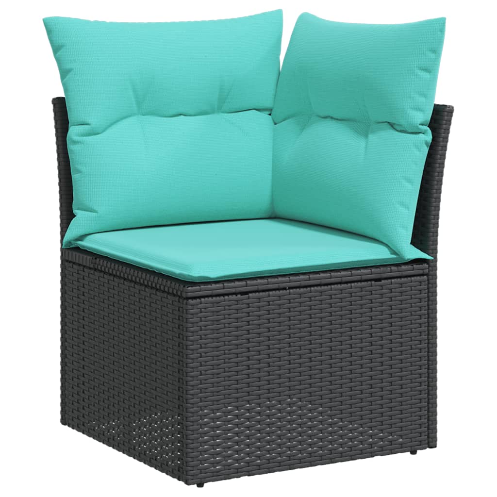 vidaXL 7-teiliges Gartensofa-Set mit Kissen, schwarzes Polyrattan