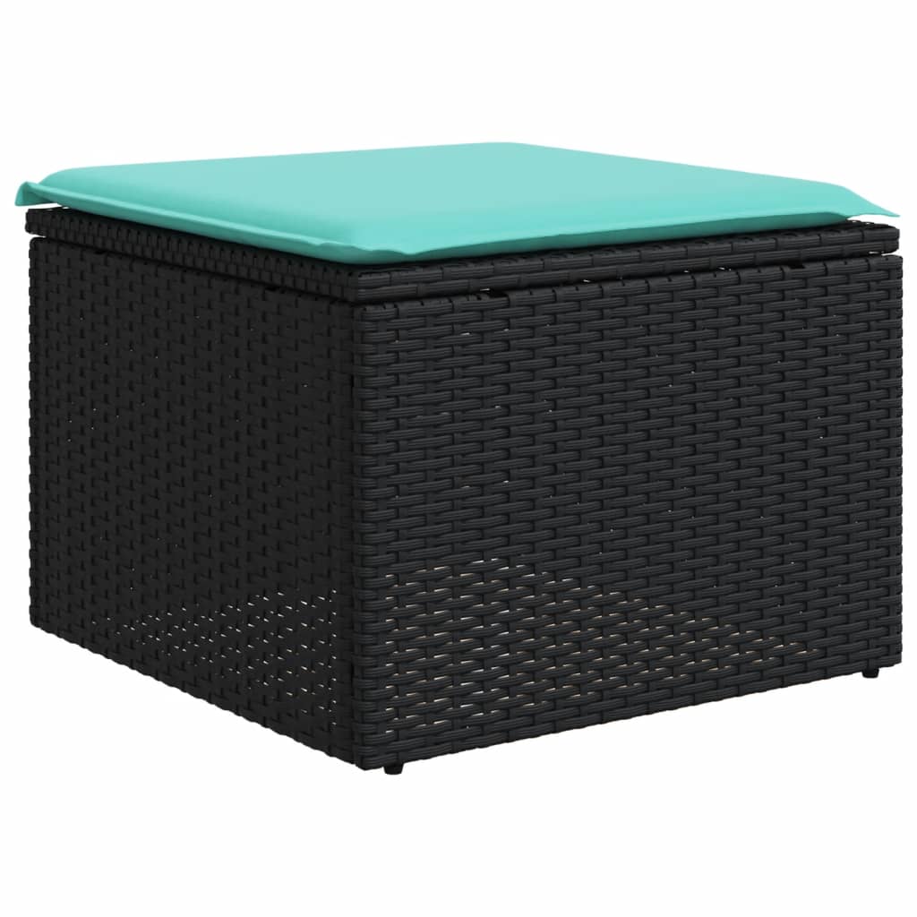 vidaXL 7-teiliges Gartensofa-Set mit Kissen, schwarzes Polyrattan