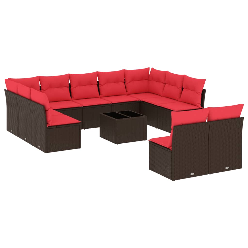 vidaXL 12-teiliges Gartensofa-Set mit Kissen, braun, Polyrattan