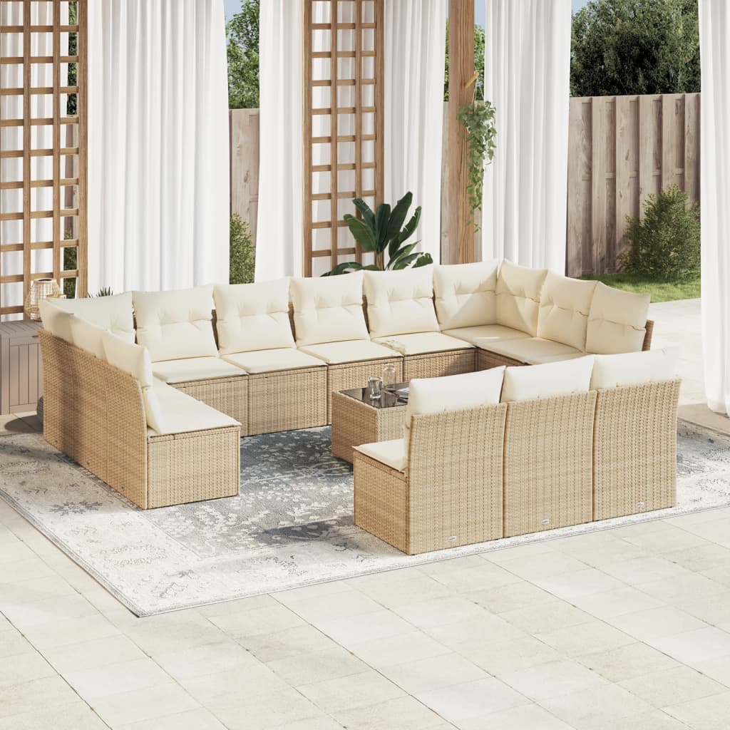 vidaXL 14-tlg. Garten-Sofagarnitur mit Kissen Schwarz Poly Rattan