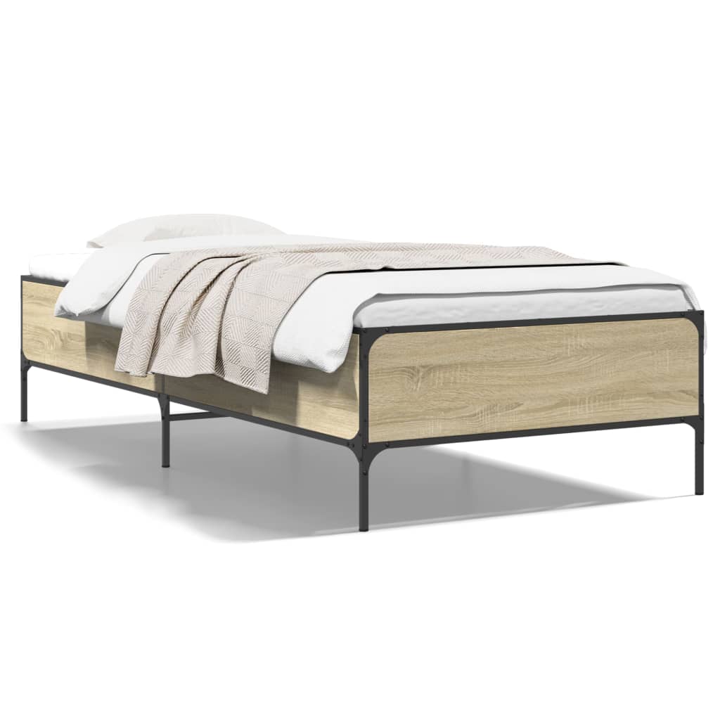 vidaXL Bettgestell Sonoma-Eiche 100x200 cm Holzwerkstoff und Metall